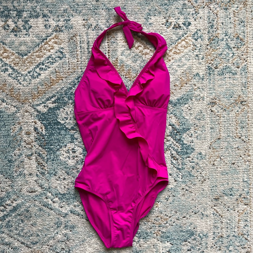 [Assets Spanx] Glamour Ruffle Magenta Swimsuit- Small